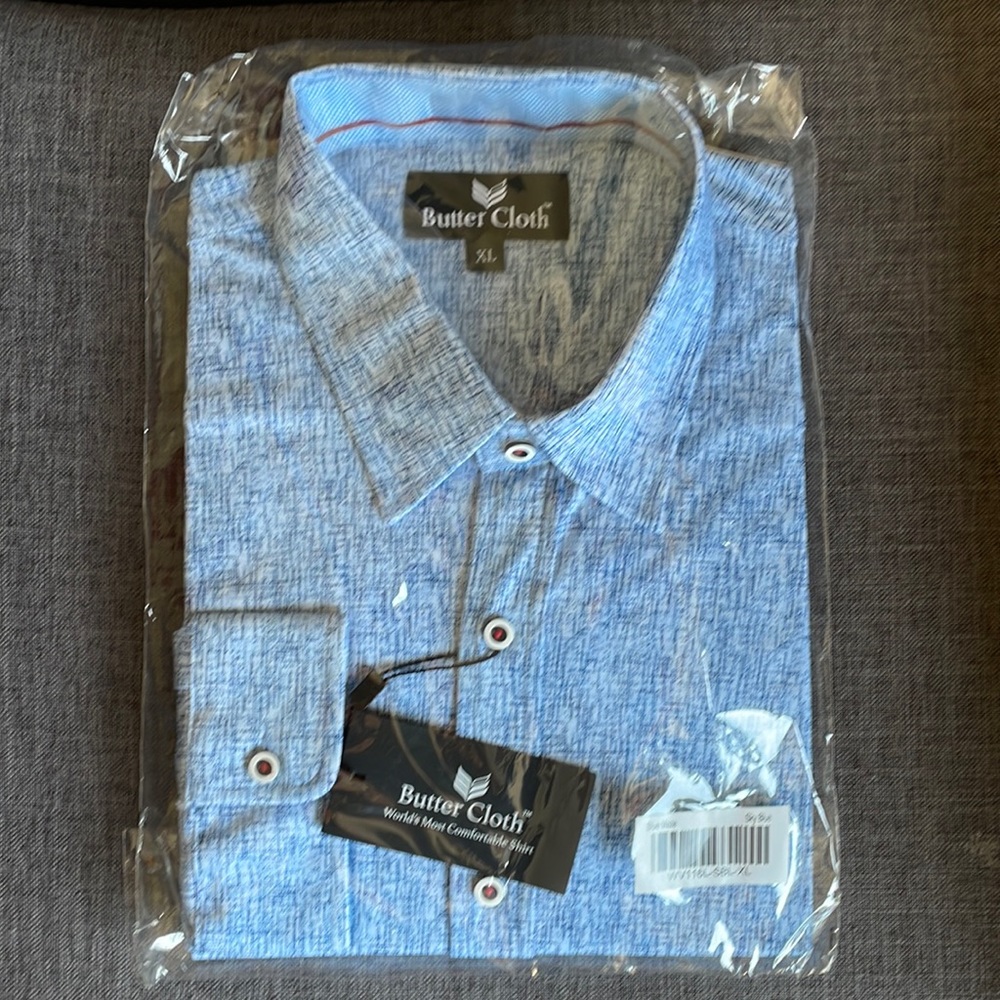 NWT Buttercloth XL blue pattern shirt